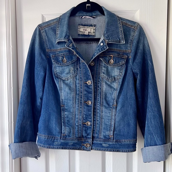 Dark Denim Jacket with Distressed Details Size Large - Picture 6 of 10